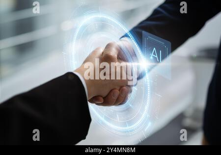 AI powered handshake business agreement Stock Photo