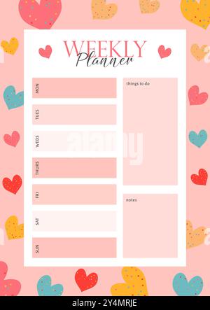 Weekly planner with hearts and to do list with cute flamingo,adorable ...