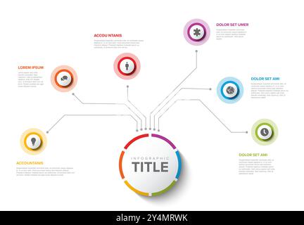 Simple Colorful Circular Infographic Design Template with six element and big circle with title on the light background. Modern multipurpose infochart Stock Vector