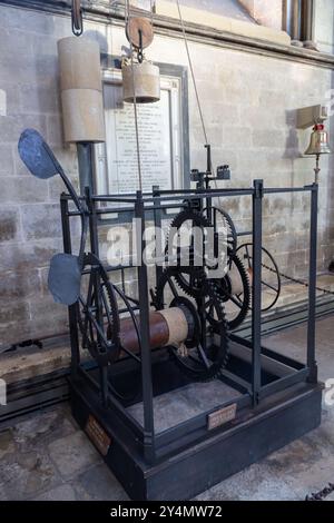 The medieval clock - one of the world's oldest clocks in Salisbury Cathedral, Wiltshire, England Stock Photo