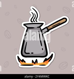 A simple vector illustration of a Turkish coffee pot. Hand drawn illustration for sticker, emblem, label, price tag Stock Vector