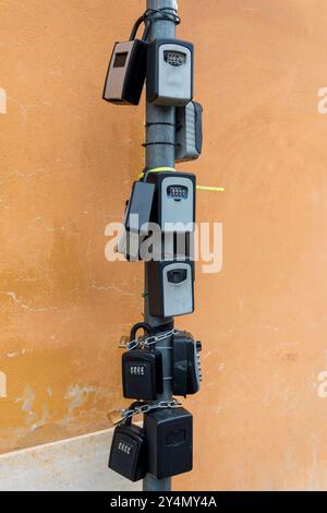 Key Boxes for on a Pole in Rome, Italy Stock Photo