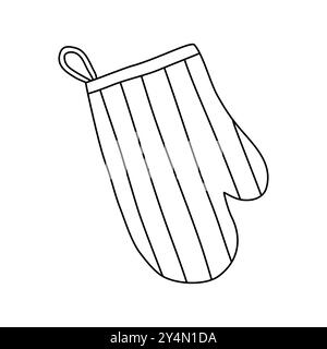 Oven glove or potholder, doodle style flat vector outline illustration for kids coloring book Stock Vector