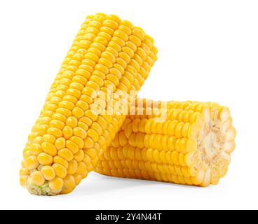 Pieces of fresh corncob isolated on white Stock Photo