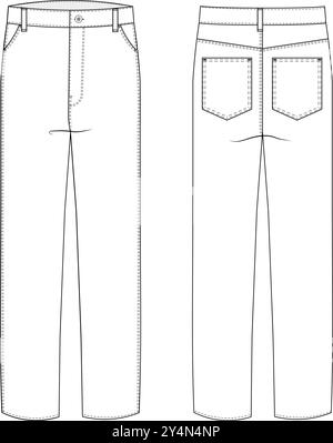 Straight Leg Jeans Flat Technical Drawing Illustration Five Pocket ...