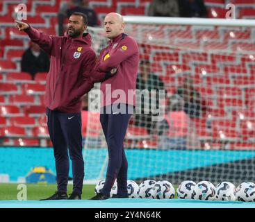 L-R Ashley Cole Assistant Manager ((interim))  Lee Carsley(Interim)Head Coach of England before kick off during UEFA Nations League Group 2 match between England against Finland at Wembley stadium, London on 10th September, 2024 Stock Photo