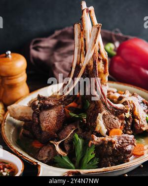 Roasted lamb chops with vegetables Stock Photo