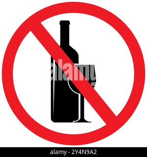 No alcohol sign, no alcoholic beverages or liquor consumption prohibition icon. Red circle shaped illustration for alcohol consumption ban in area. Stock Vector