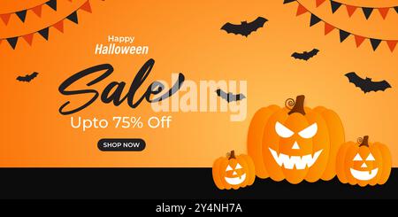 Vector illustration of Happy Halloween Sale social media feed template Stock Vector