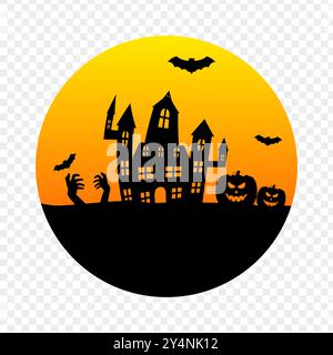 Vector illustration of evil haunted house on transparent background Stock Vector