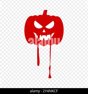 Vector illustration of Halloween red pumpkin with dripping blood drops on transparent background Stock Vector