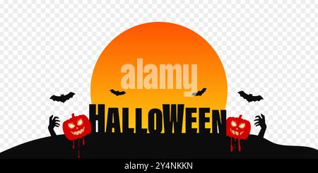 Vector illustration of Halloween elements composition on transparent background Stock Vector