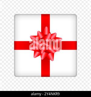 Vector illustration of gift box with red ribbon top view on transparent background Stock Vector