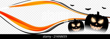 Vector illustration of Halloween pumpkins with wavy blur lines on transparent background Stock Vector