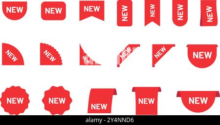 New stickers set. Red flat tag collection Stock Vector