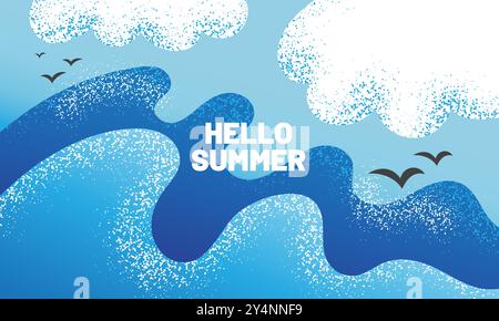Hello summer cute landscape background with texture. Stock Vector