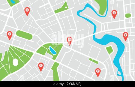 City map with pins. Geo locating concept Stock Vector