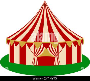 A red and yellow circus tent on a green base, perfect for carnival or festival themed designs. For event poster, amusement park illustration, and cele Stock Vector