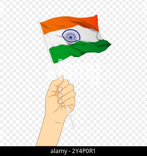 Vector illustration of India flag in hand on transparent background Stock Vector