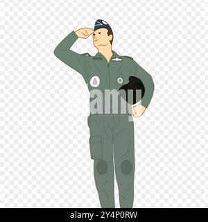 Vector illustration of army man saluting on transparent background Stock Vector