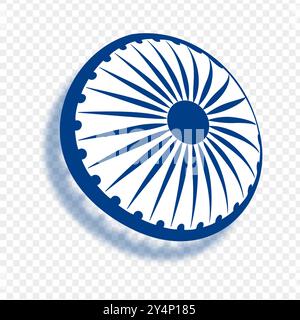 Vector illustration of Indian flag Ashoka Chakra with shadow on transparent background Stock Vector