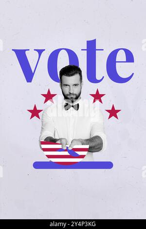 Collage image of responsible man citizen use vote national president election isolated on drawing background Stock Photo