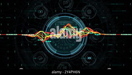Image of fingerprint and scope scanning over data processing Stock Photo