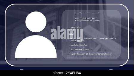 Image of person icon and financial data processing over office Stock Photo