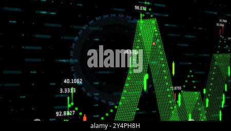 Image of numbers in circle over data processing Stock Photo