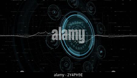 Image of fingerprint and scope scanning over data processing Stock Photo
