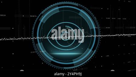 Image of eye and scope scanning over data processing Stock Photo