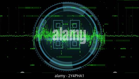 Image of qr code and scope scanning over data processing Stock Photo