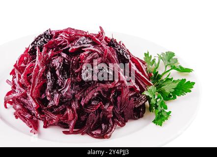 Grated beets in a plate isolated on white background Stock Photo