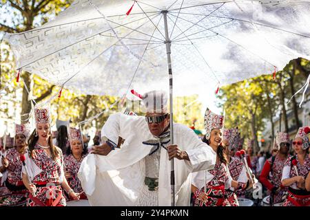 Paris, France. 15th Sep, 2024. A man performs during the during the festival. The Lavage de la Madeleine festival was held for the 23rd consecutive year in Paris. This is one of the biggest and most important events of Brazilian culture in Europe and reproduces the ''˜Lavagem do Bonfim', a centuries-old traditional festival of Afro-Brazilian culture that takes place in Salvador de Bahia, Brazil. (Credit Image: © Telmo Pinto/SOPA Images via ZUMA Press Wire) EDITORIAL USAGE ONLY! Not for Commercial USAGE! Stock Photo