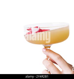 woman's hand holding daiquiri cocktail with strawberry Stock Photo