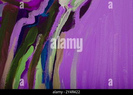 Vibrant Abstract Purple and Green Brushstrokes Stock Photo