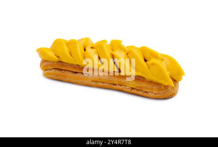 Eclair with Mango Cream on White Stock Photo