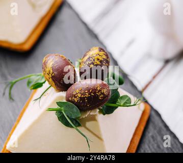 dessert souffle cookies with chocolate Easter eggs Stock Photo