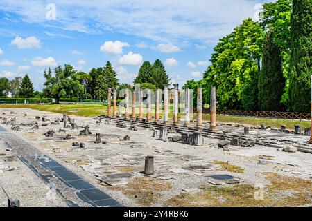 AQUILEIA, ITALY – JUNE 2, 2024: Roman Forum of Aquileia. The ruins of this ancient public square were once the center of political and commercial life Stock Photo