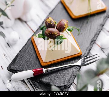 dessert souffle cookies with chocolate Easter eggs Stock Photo