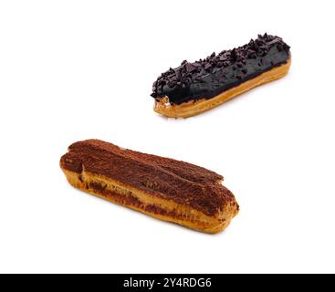 Eclairs with Chocolate Cream on White Stock Photo