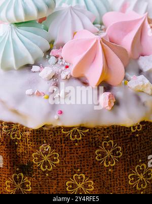 Traditional Easter cakes with meringue close up Stock Photo