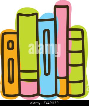 Doodle books shelf icon handdrawn with thin line and colored with colorful blobs Stock Vector