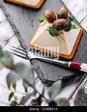 dessert souffle cookies with chocolate Easter eggs Stock Photo