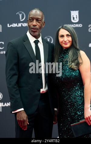 Michael Johnson, Armine Shamiryan attends Laureus World Sports Awards Madrid 2024 - Red Carpet at Palacio de Cibeles on April 22, 2024 in Madrid, Spain. Stock Photo