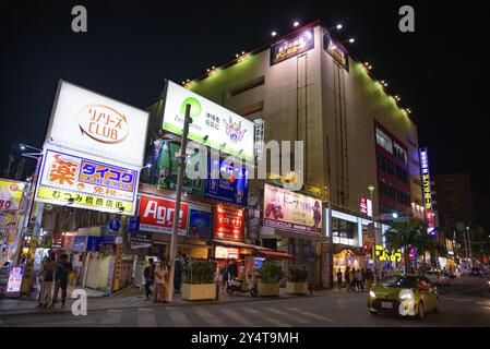 Night view of Kokusai Dori Shopping Street in Naha, Okinawa, Japan, Asia Stock Photo