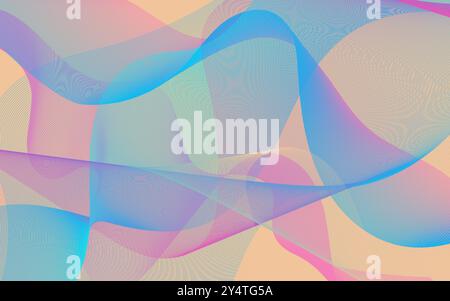 Abstract background with pastel blue, pink and peach wavy lines. Suitable for websites, social media graphics, and creative designs. Stock Vector