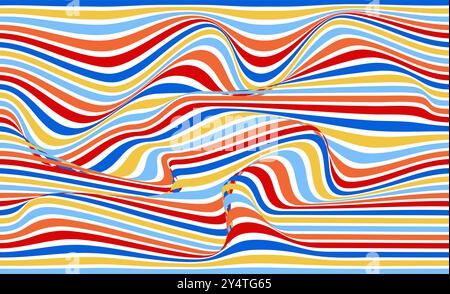 Wavy lines in red, blue, yellow, white, and orange. Vibrant abstract background suitable for graphic design projects and artistic concepts. Stock Vector