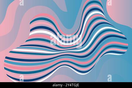 Striped blue, pink, white curves on blue background ideal for web design background or abstract graphic artwork with a modern feel. Stock Vector