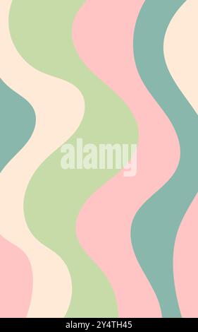 Wavy abstract pastel green, pink, and beige background suitable for digital design projects, social media graphics, and website backgrounds. Stock Vector